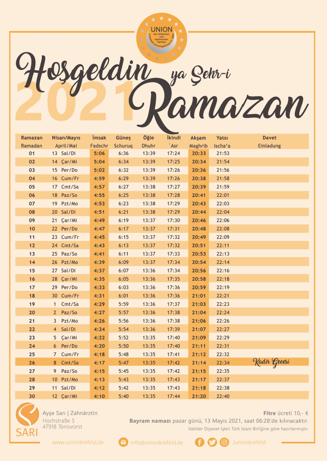 Union Ramadan-Kalender 2021 – UNION der Türkischen und Islamischen ...